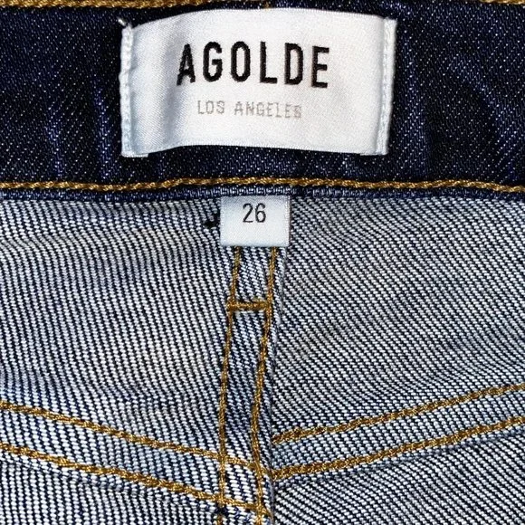 AGOLDE Sophie Dark Blue Wash Denim High Rise Raw Hem Crop Skinny Jeans Size 26 - Picture 9 of 11